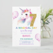 7e anniversaire Unicorn Anniversaire Invitations (Debout devant)