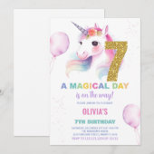 7e anniversaire Unicorn Anniversaire Invitations (Devant / Derrière)