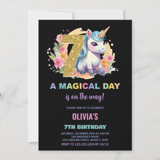7e anniversaire Unicorn Anniversaire Invitations (Devant)
