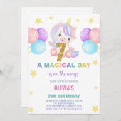7e anniversaire Unicorn Anniversaire Invitations (Devant / Derrière)