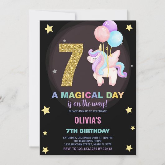 7e anniversaire Unicorn Anniversaire Invitations (Devant)