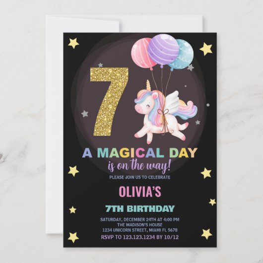 7e anniversaire Unicorn Anniversaire Invitations (Devant)