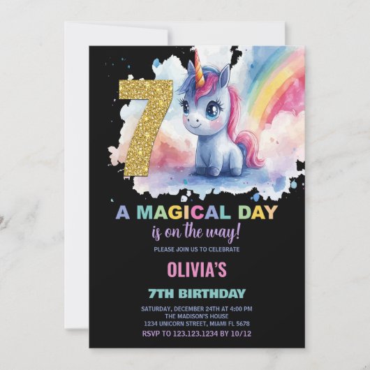 7e anniversaire Unicorn Anniversaire Invitations (Devant)