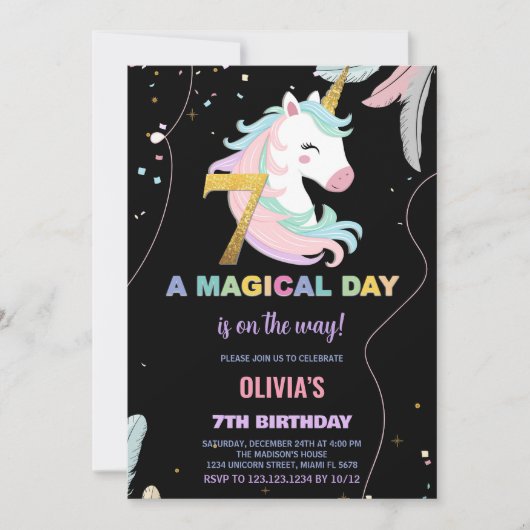 7e anniversaire Unicorn Anniversaire Invitations (Devant)