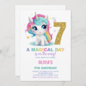 7e anniversaire Unicorn Anniversaire Invitations (Devant / Derrière)