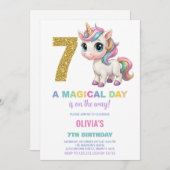 7e anniversaire Unicorn Anniversaire Invitations (Devant / Derrière)