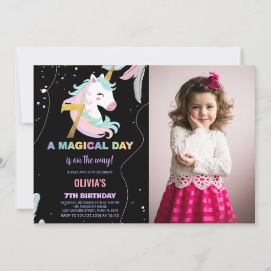 7e anniversaire Unicorn Anniversaire Invitations a (Devant)