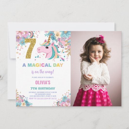 7e anniversaire Unicorn Anniversaire Invitations a (Devant)