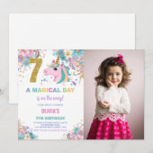 7e anniversaire Unicorn Anniversaire Invitations a (Devant / Derrière)