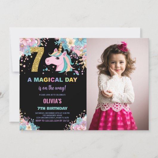 7e anniversaire Unicorn Birthday Invitations photo (Devant)