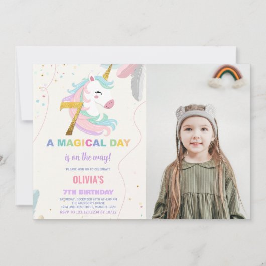 7e anniversaire Unicorn Birthday Invitations photo (Devant)