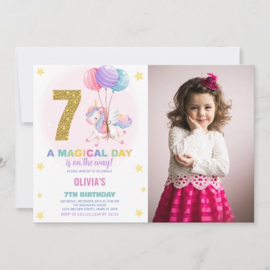 7e anniversaire Unicorn Birthday Invitations photo (Devant)