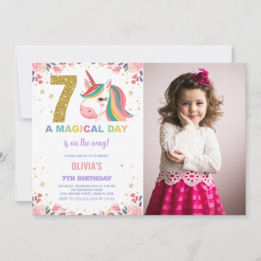 7e anniversaire Unicorn Birthday Invitations photo (Devant)