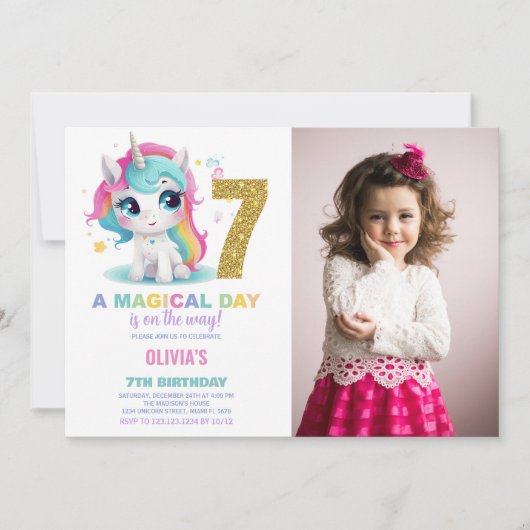 7e anniversaire Unicorn Birthday Invitations photo (Devant)
