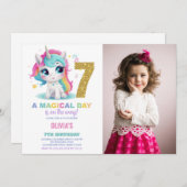 7e anniversaire Unicorn Birthday Invitations photo (Devant / Derrière)