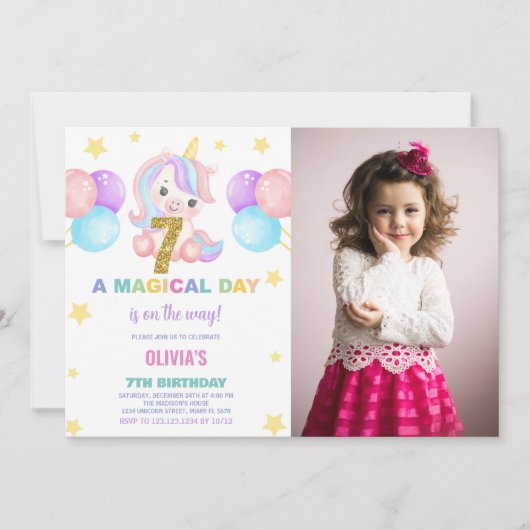 7e anniversaire Unicorn Birthday Invitations photo (Devant)