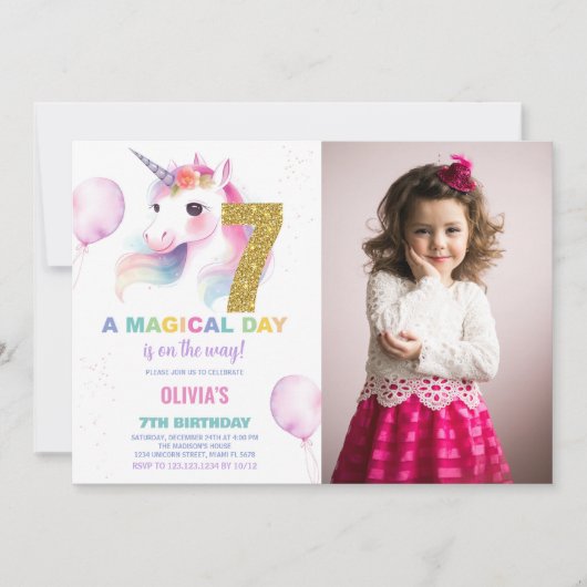 7e anniversaire Unicorn Birthday Invitations photo (Devant)