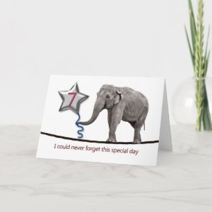 7e Birthday-kaart met tightroop lopende olifant Kaart