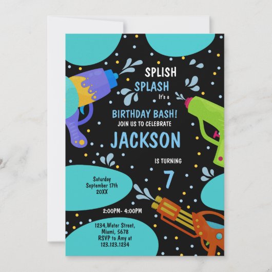 7e Black Green Water Pistool Uitnodigingen (Voorkant)