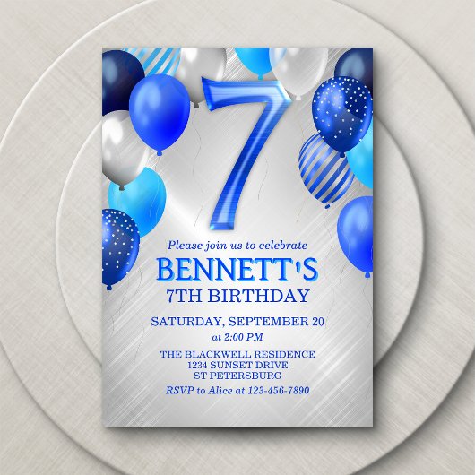 7e Boys Blue Birthday Invitation