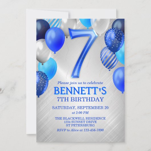 7e Boys Blue Birthday Invitation (Devant)