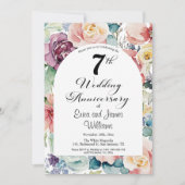 7e bruiloft Jubileum Elegant Script Floral Kaart (Voorkant)