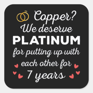7e bruiloft Jubileum I - Copper Funny Paar Vierkante Sticker