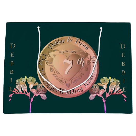 7e bruiloft Jubileum Koper Fresia Groot Cadeauzakje (Voorkant)