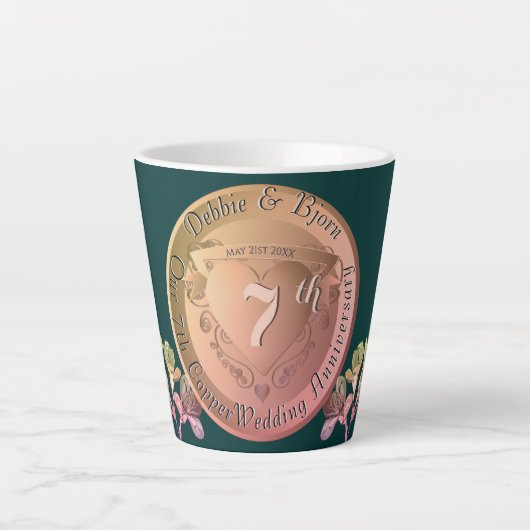 7e bruiloft Jubileum Koper Fresia Latte Mok (Voorkant)