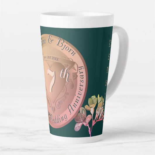 7e bruiloft Jubileum Koper Fresia Latte Mok (Rechterhoek)