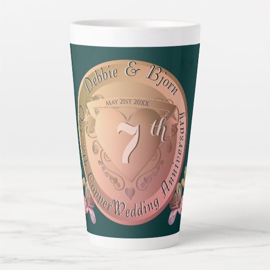 7e bruiloft Jubileum Koper Fresia Latte Mok (Voorkant)