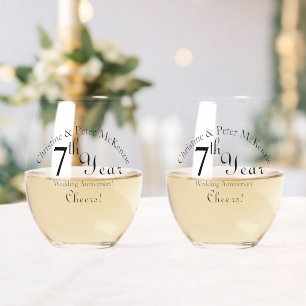 7e Copper-Wedding Jubileum Handtekening Wijnglas Zonder Voet