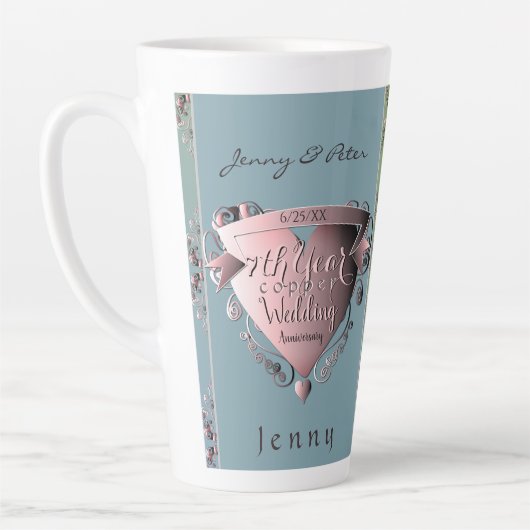 7e Emblème Coeur de cuivre Latte Mug (Gauche)