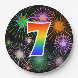7e evenement - Fun, kleurrijk, vet, regenboog 7 Papieren Bordje
