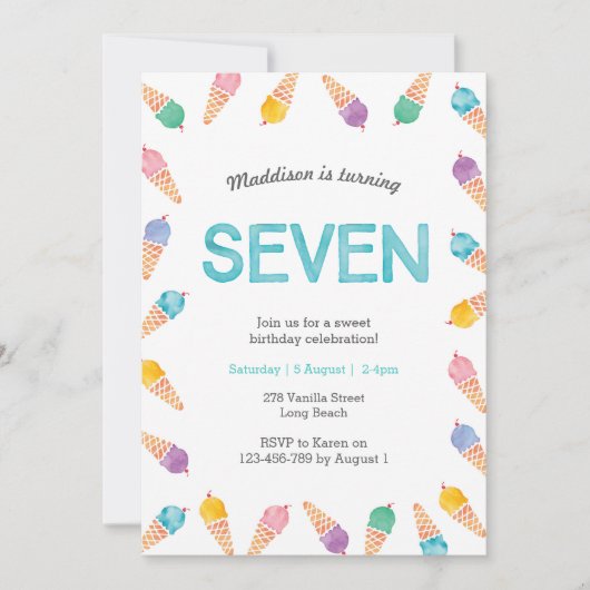 7e fête d'anniversaire | Invitation à la crème gla (Devant)
