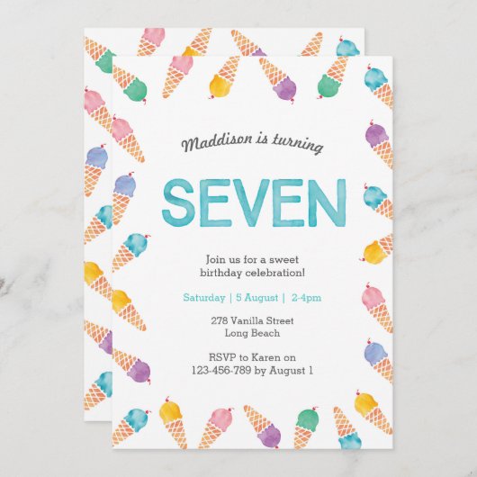7e fête d'anniversaire | Invitation à la crème gla (Devant / Derrière)