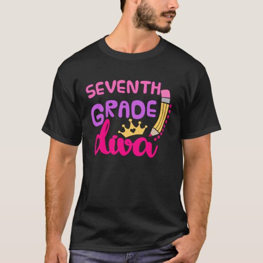 7e graad Diva Eerste dag van schoolmeisjes T-shirt (Voorkant)
