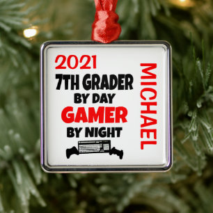 7e Grader houdt van het spelen van VideoSpelen CUS Metalen Ornament