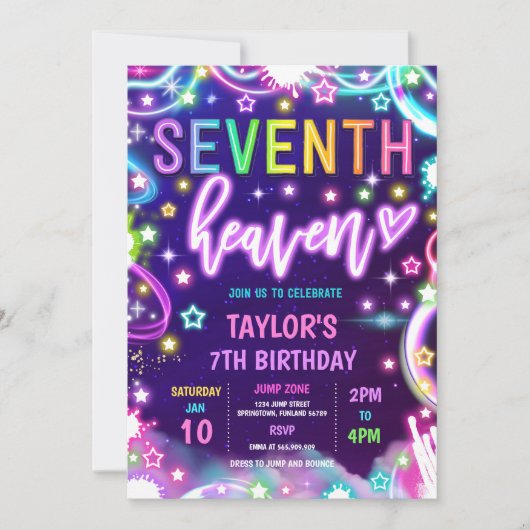 7e Hemel Neon Glow 7e Verjaardagsfeest Kaart (Voorkant)
