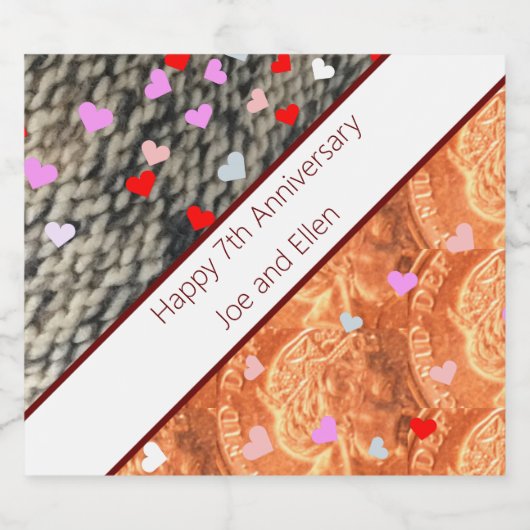 7e Jubileum, wol en koper Sparkling Wijnetiket (Enkel label)