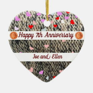 7e Jubileum, wol en koperen hartslag Keramisch Ornament