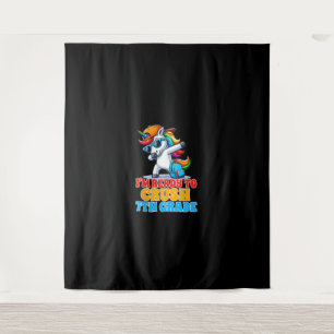 7e klas dabbing eenhoorn ik ben klaar om zeven te  wandkleed