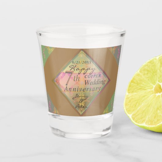 7e koperen bruiloft Jubileum Shot Glas (Voorkant)