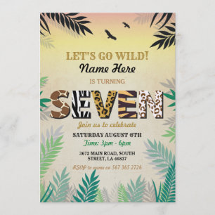 7e Oerwoud ZEVEN Birthday Party Safari ZOO Invite Kaart