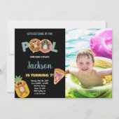 7e piscine photo de singe noir Invitations d'anniv (Devant)