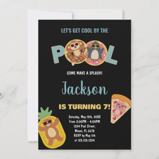 7e pool de singes noirs Invitations d'anniversaire (Devant)