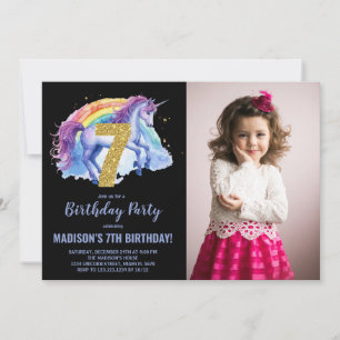 7e Rainbow Unicorn Birthday Invitations photo
