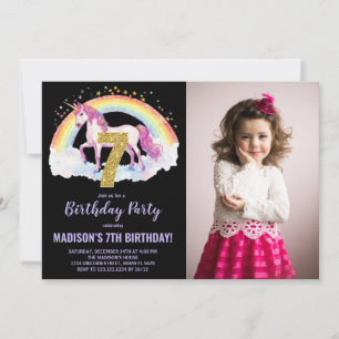 7e Rainbow Unicorn Birthday Invitations photo