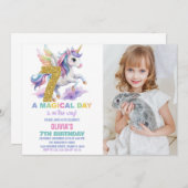 7e Rainbow Unicorn Invitations Anniversaire avec p (Devant / Derrière)