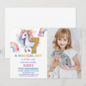 7e Rainbow Unicorn Invitations Anniversaire avec p (Devant / Derrière)